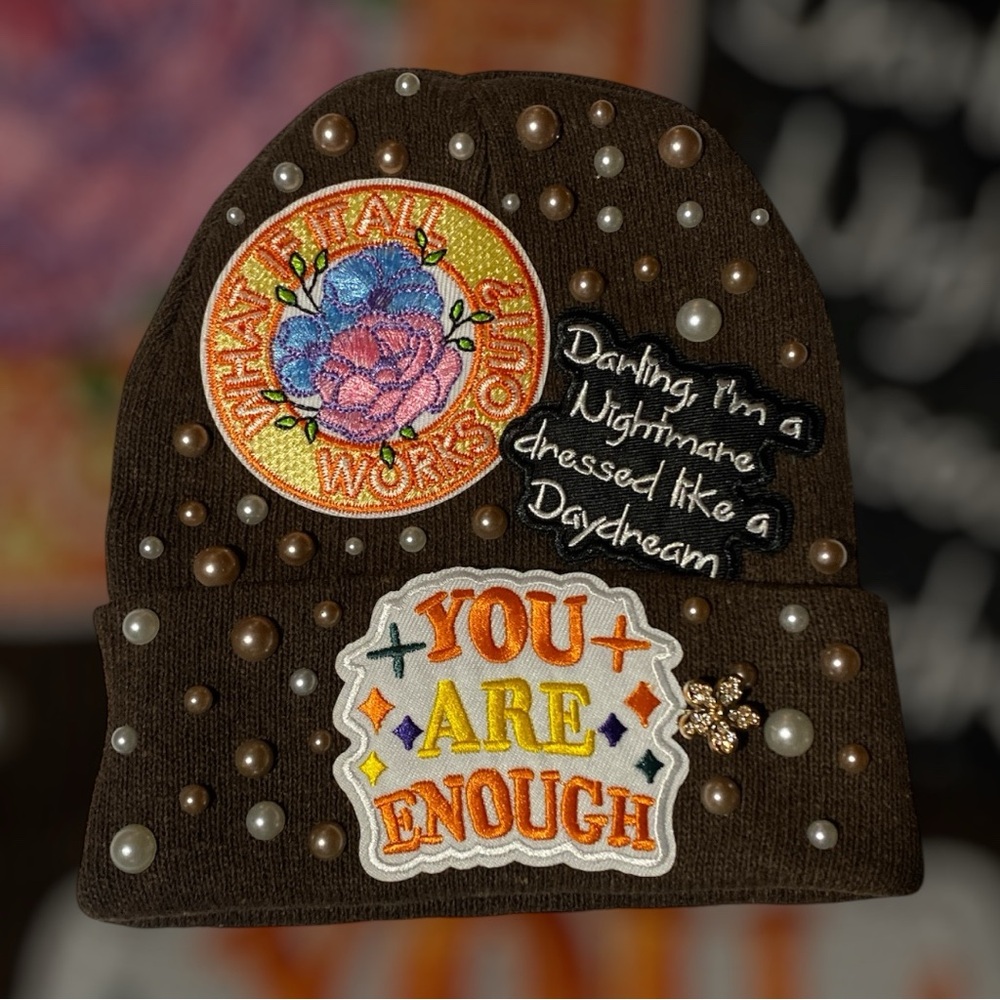Brown Hat with Colorful Patches
